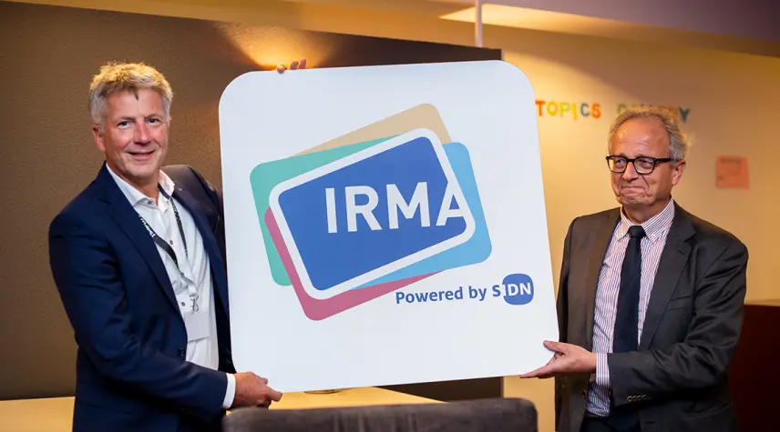 Banner Bart Jacobs and Roelof Meijer with IRMA logo