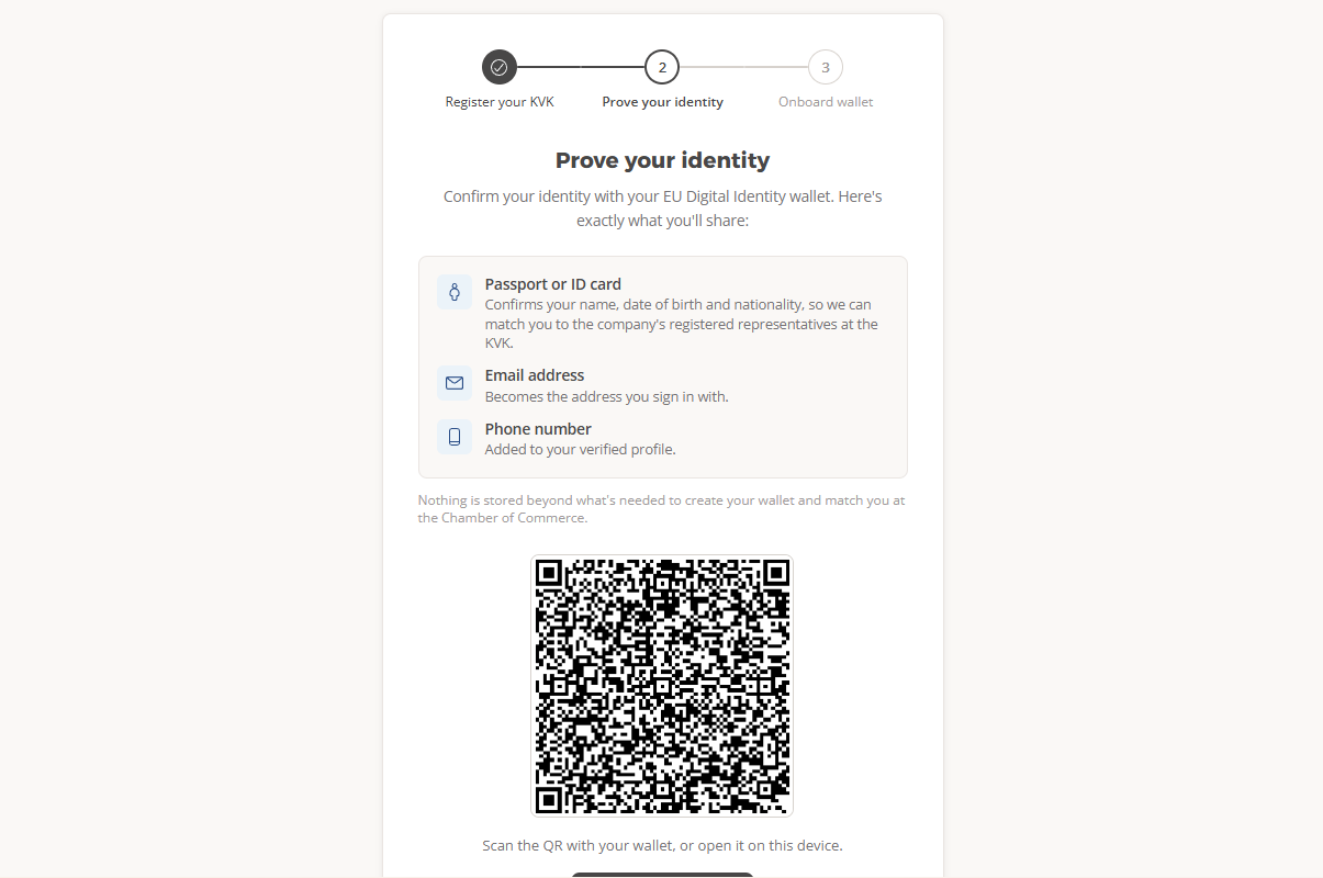 Onboardingstap waarin de gebruiker zijn identiteit bewijst met de EU Digital Identity-wallet
