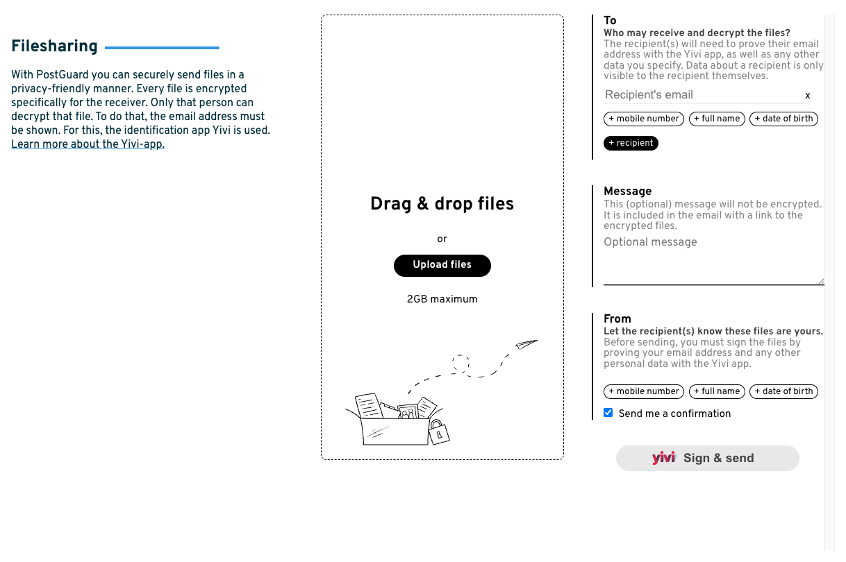 Screenshot van PostGuard